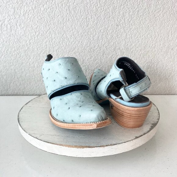 Lane Robin Mule Cowboy Boots Womens 8 Cowgirl Western Blue Ostrich Short Ankle - Picture 1 of 9